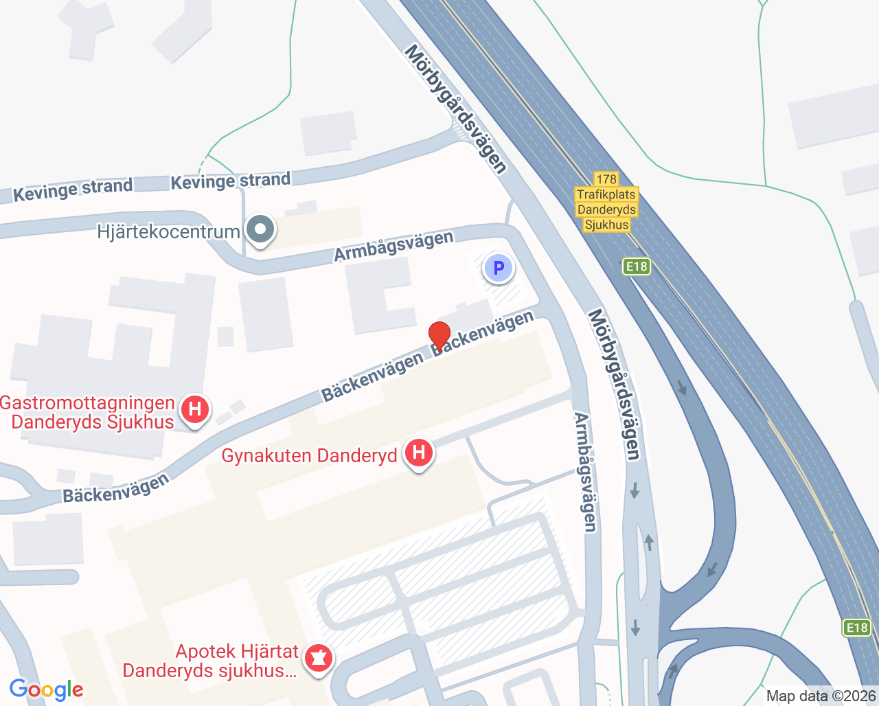 Karta till BB Danderyd Mottagning, Danderyds sjukhus