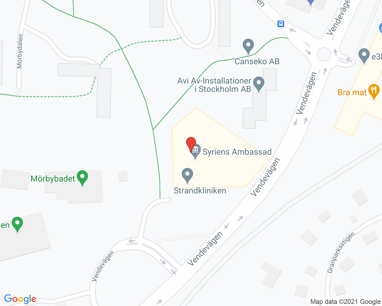 Karta till Malinamottagningen Capio Alva i Danderyd, Danderyd