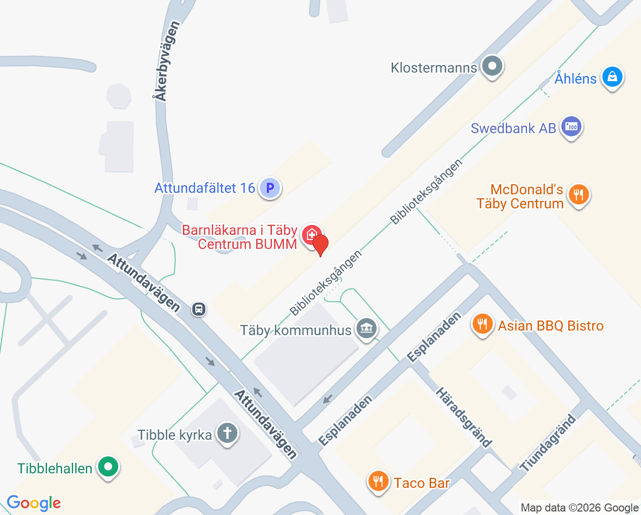 Karta till Täby barnmorskemottagning