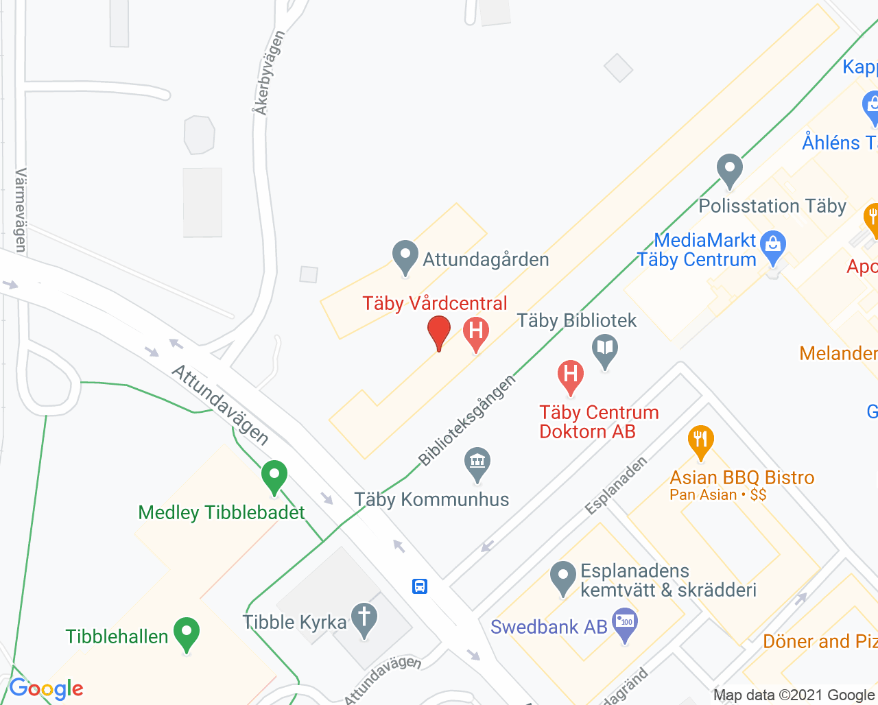 Karta till Barnhälsan Täby BVC Täby Centrum