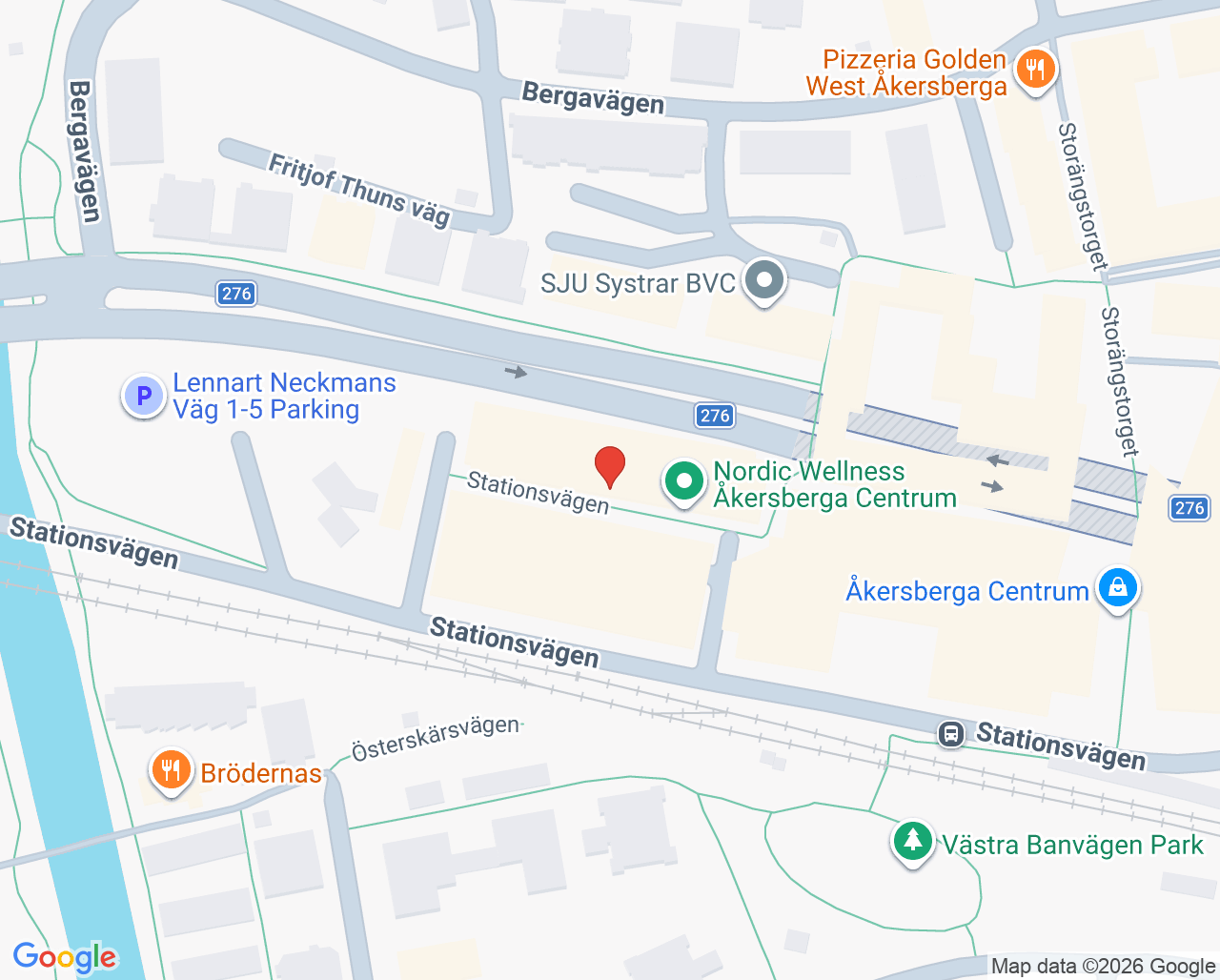 Karta till Närlaboratorium Åkersberga, Karolinska Universitetssjukhuset