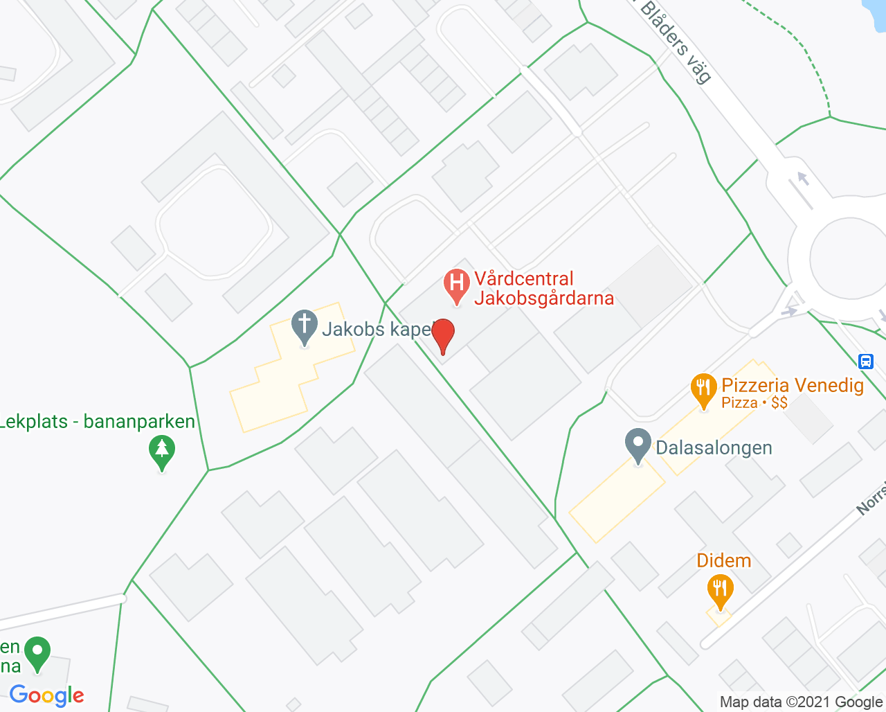 Karta till Vårdcentral Jakobsgårdarna