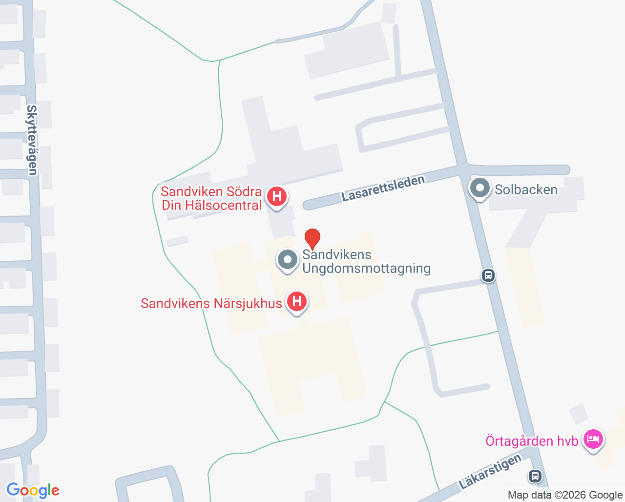Karta till Hudbehandlingsenhet Sandviken