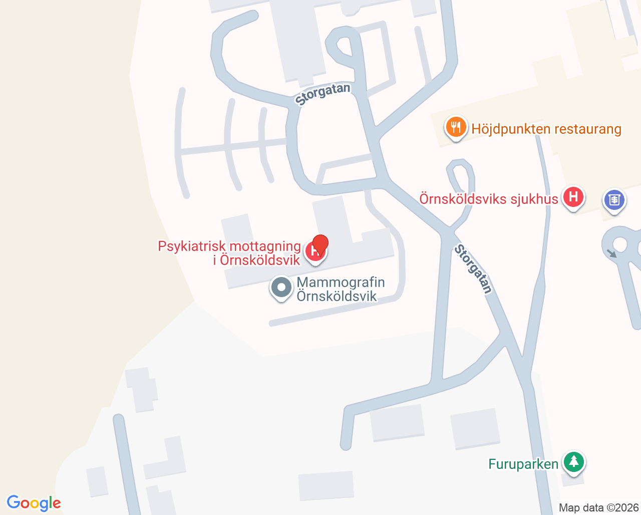 Karta till Psykiatrisk mottagning B Örnsköldsvik