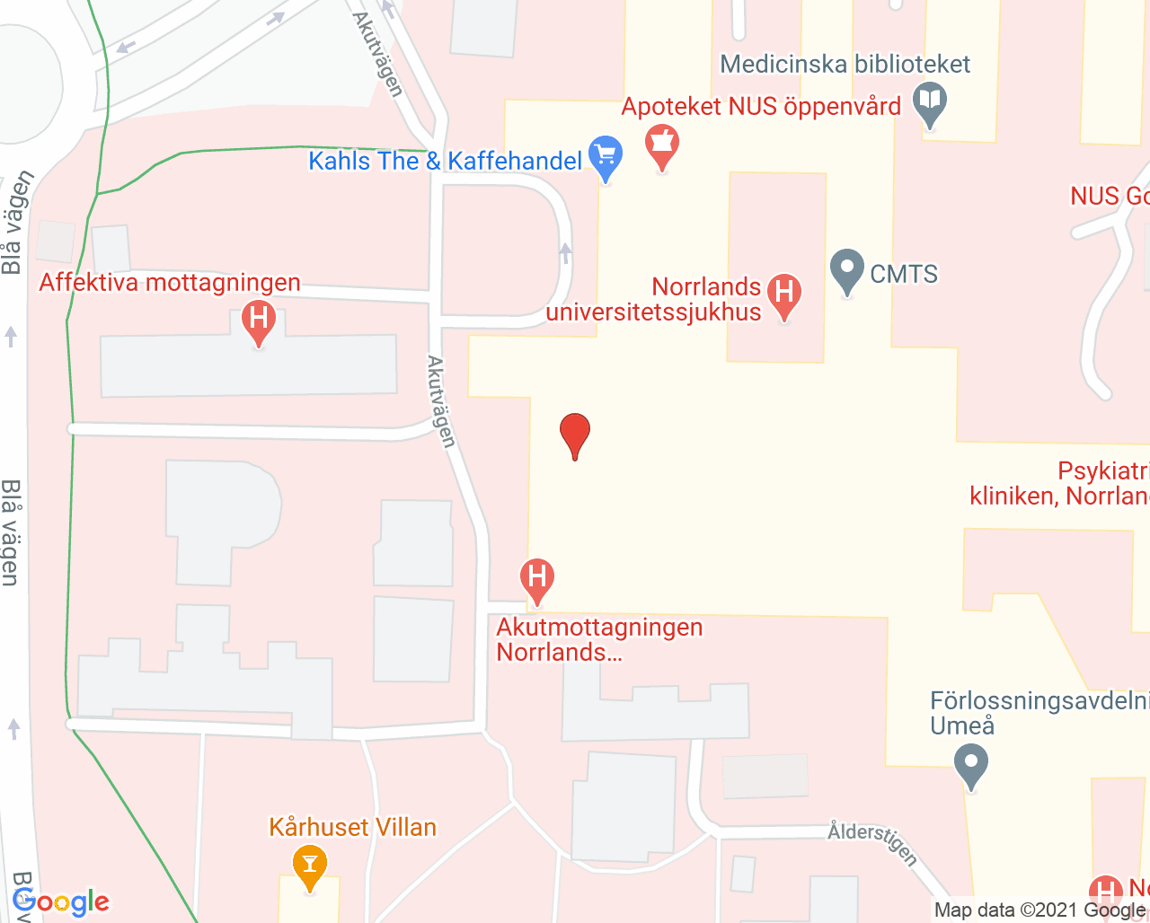 Karta till Cancergenetisk mottagning Umeå
