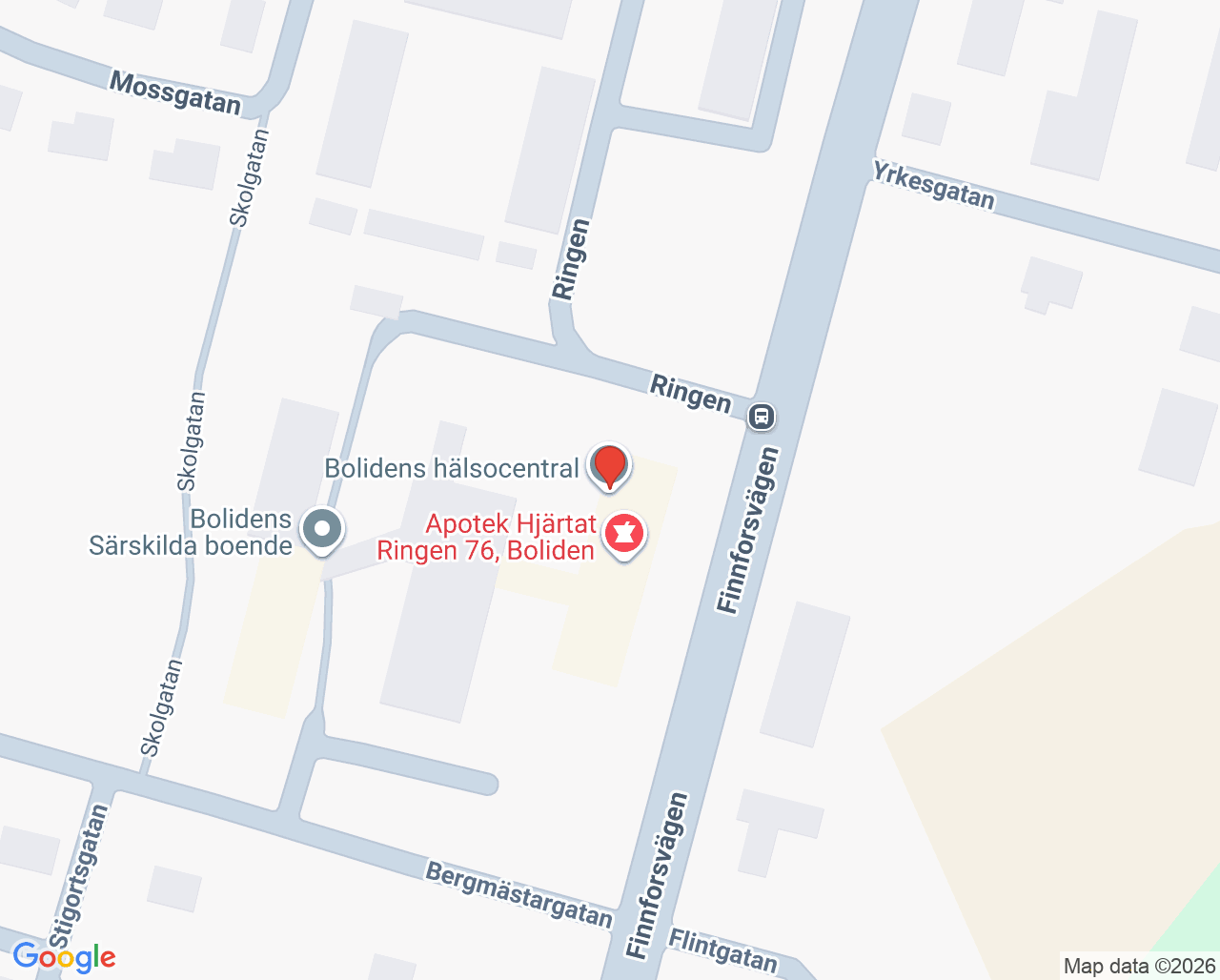 Karta till Familjecentral Boliden