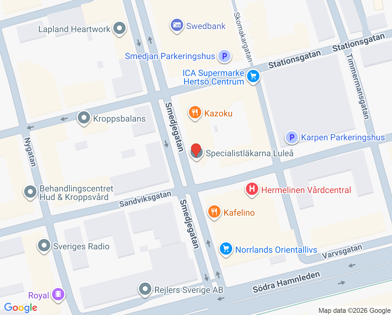 Karta till Åderbråckskirurgerna Luleå