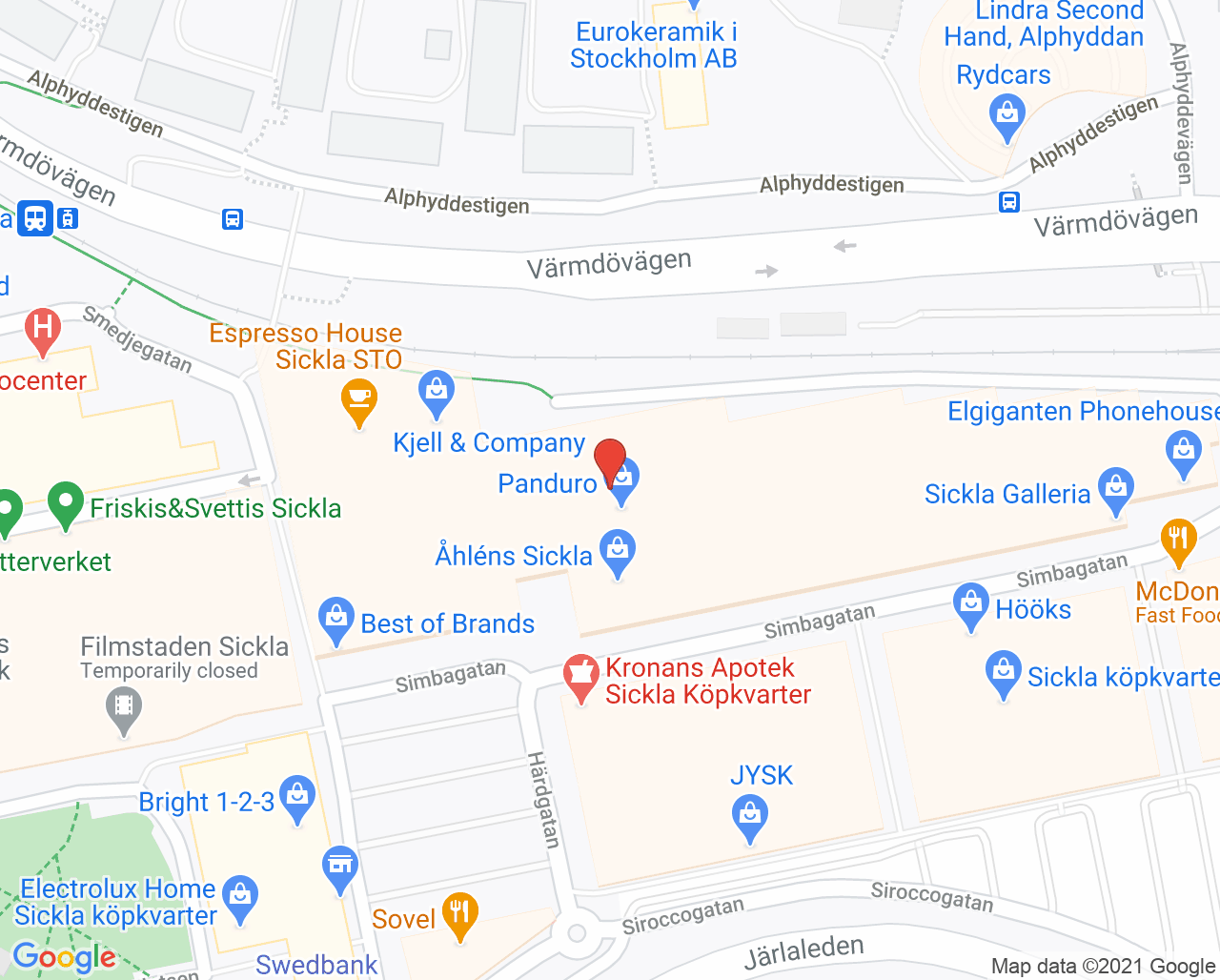 Karta till Synsam Sickla