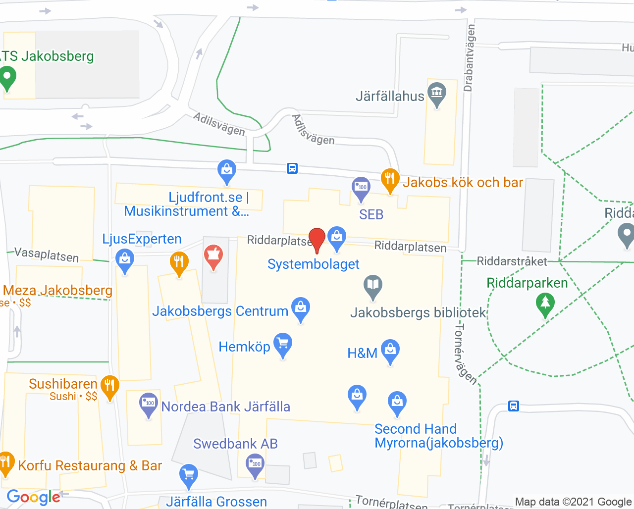 Karta till Meliva vårdcentral Jakobsberg
