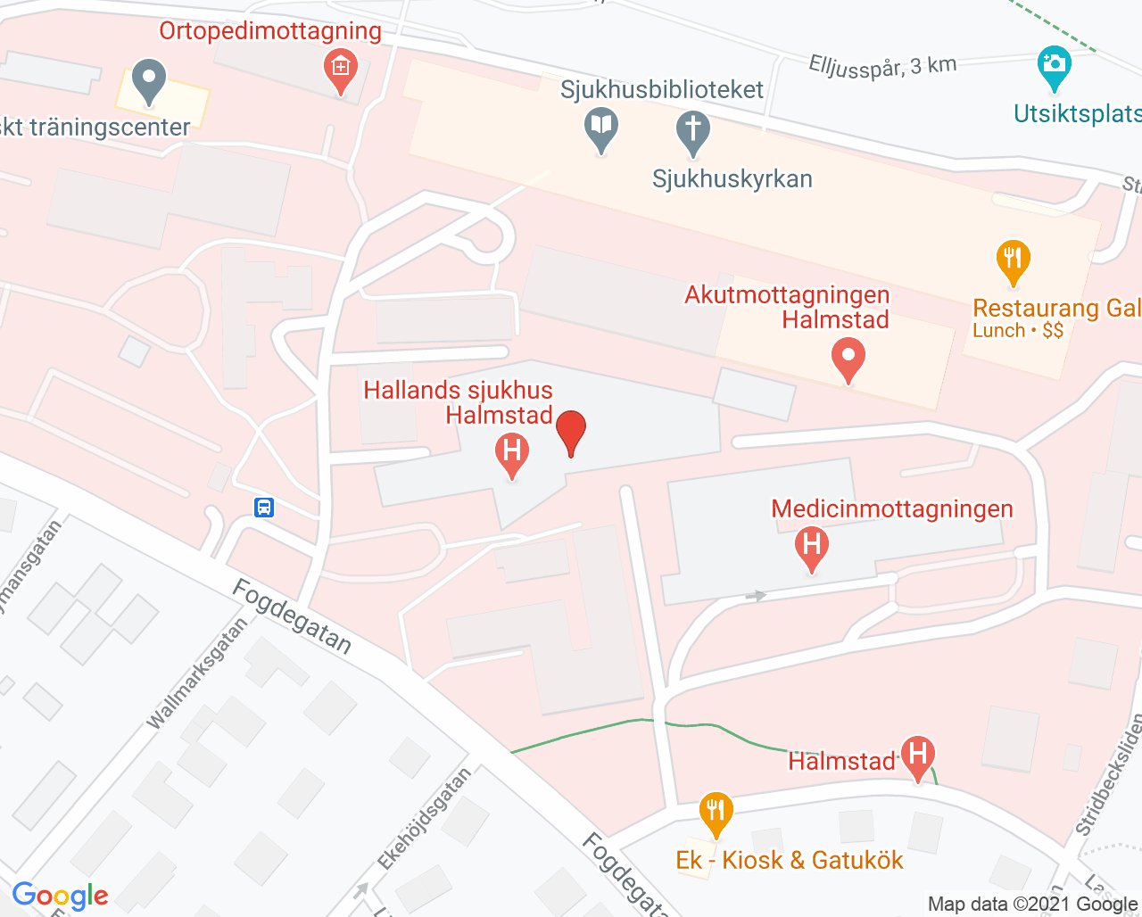 Karta till Gynekologimottagningen Hallands sjukhus Halmstad