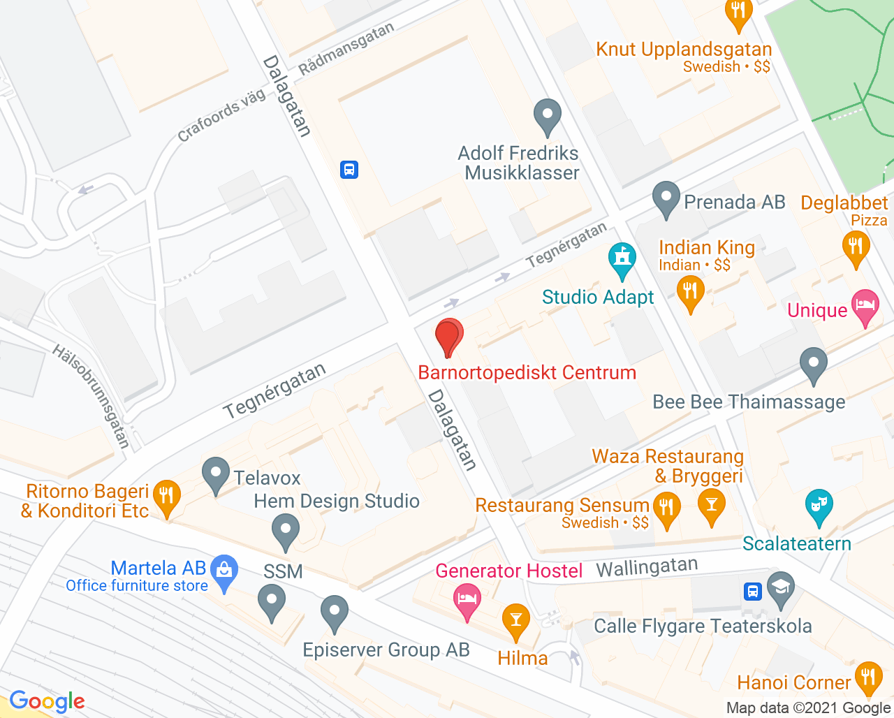Karta till Barnortopediskt Centrum och Vuxenortopediskt Centrum, Norrmalm