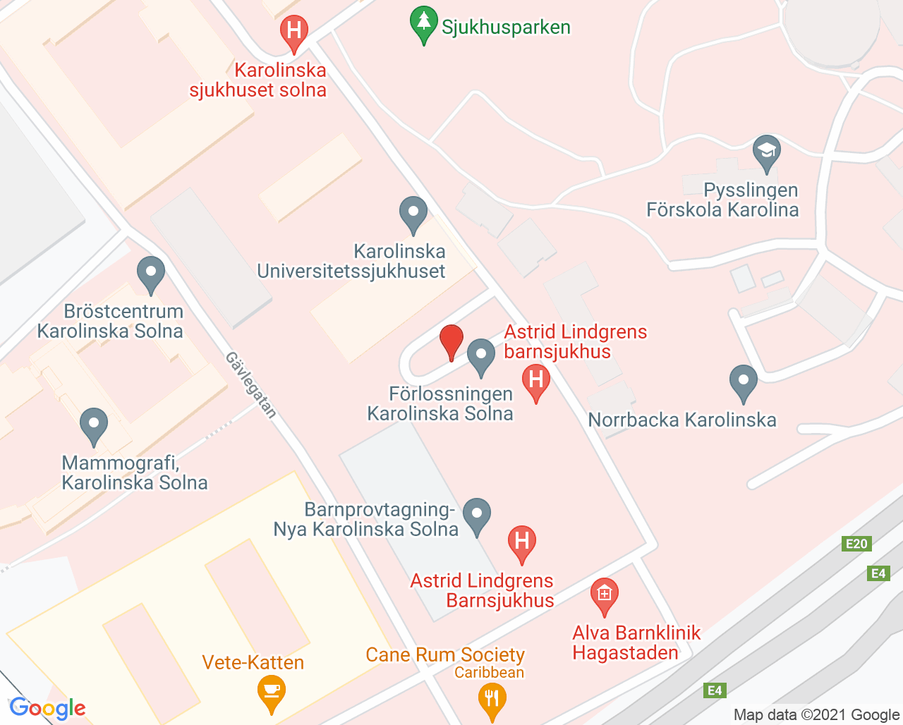 Karta till Vårdavdelning ECMO Solna, Karolinska Universitetssjukhuset