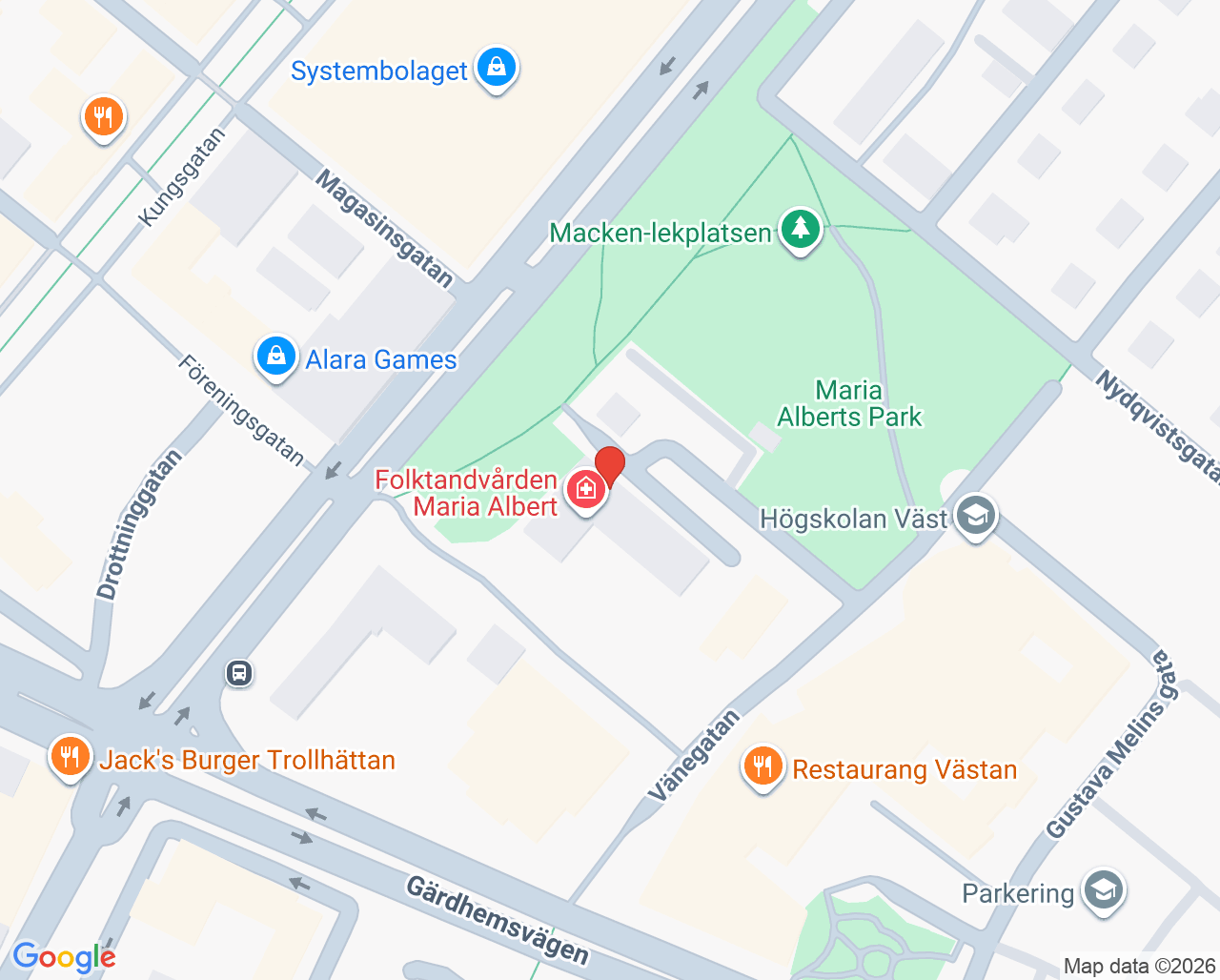 Karta till Maria Alberts Vårdcentral, Trollhättan