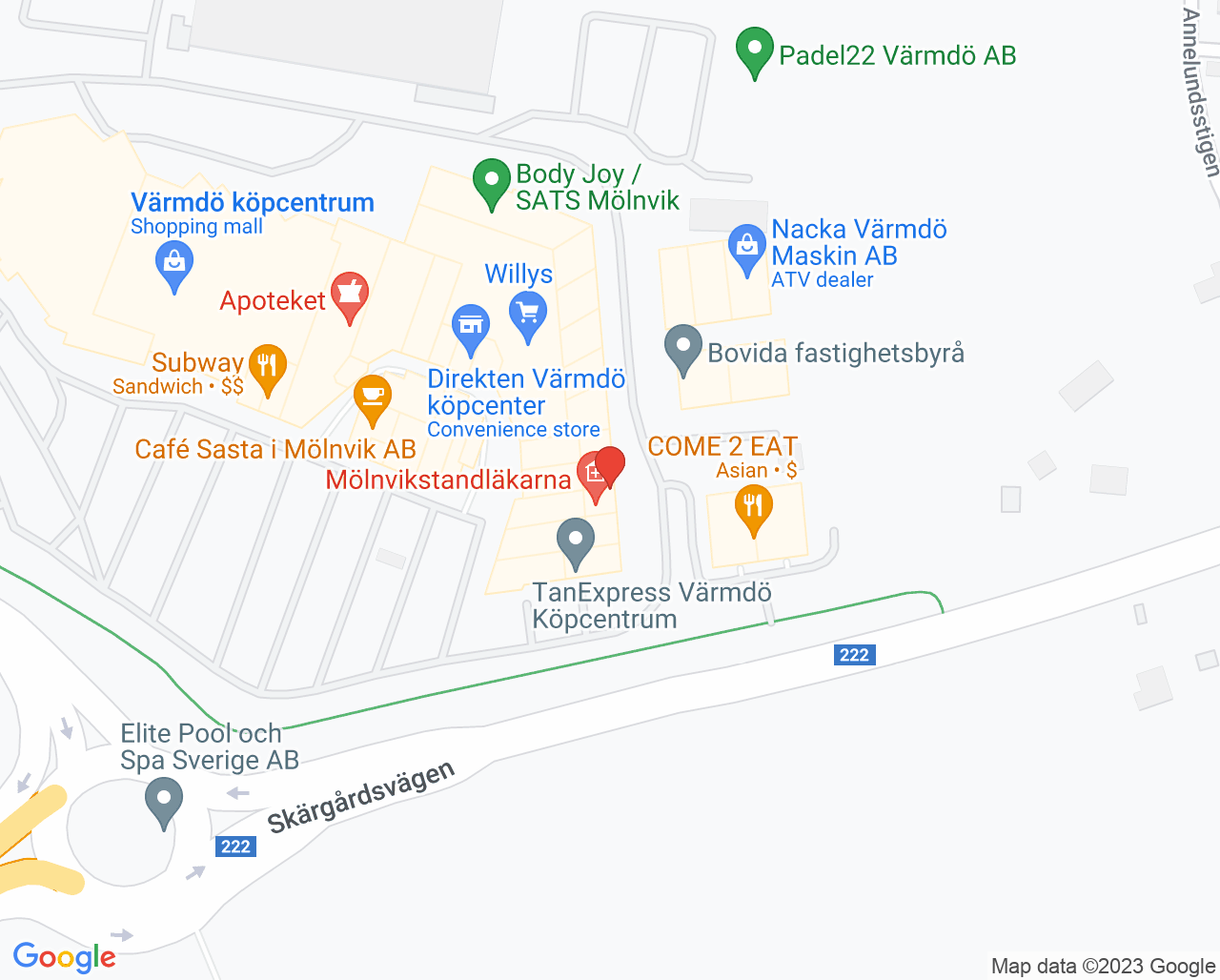 Karta till Mölnvikstandläkarna, Gustavsberg