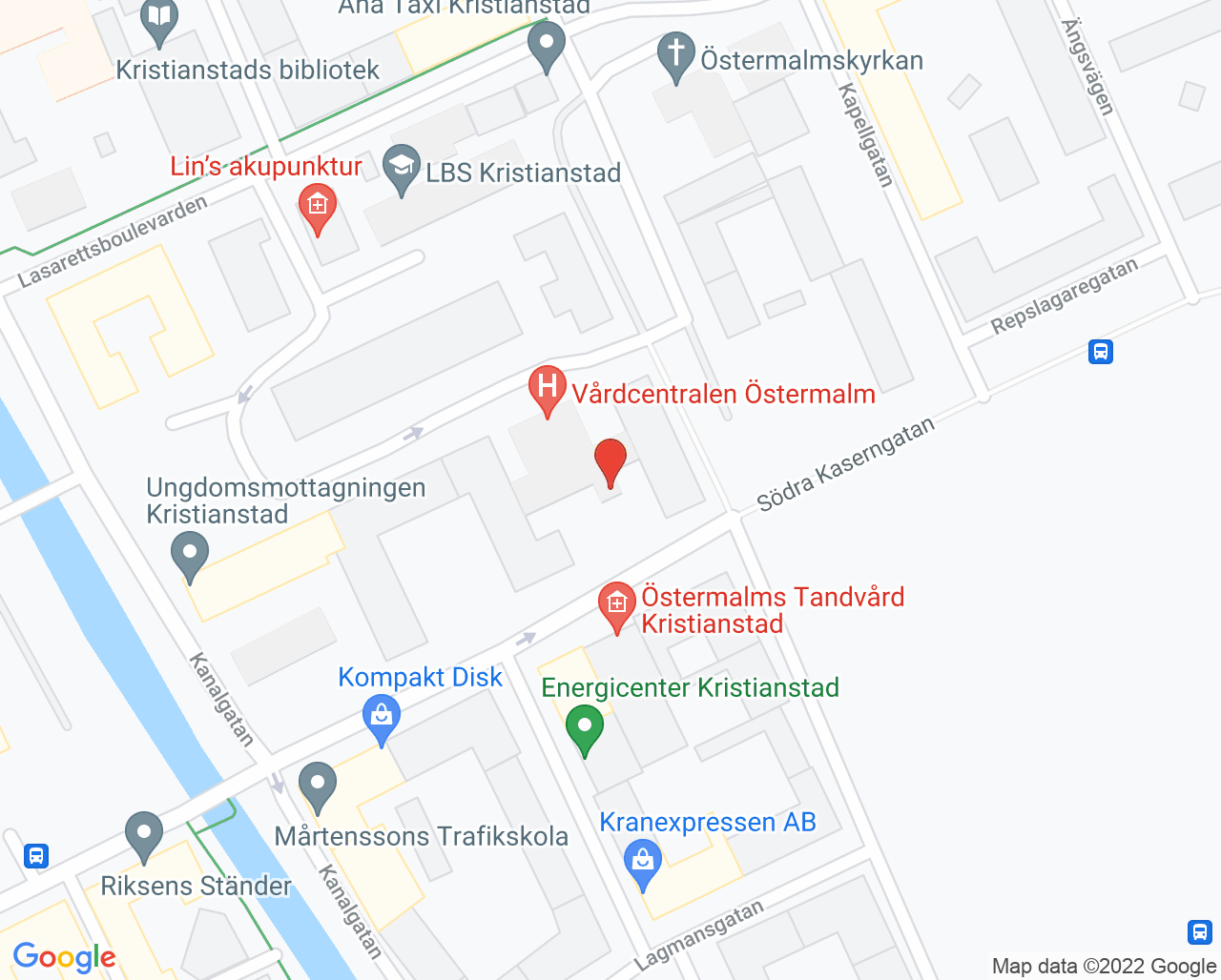 Karta till Vårdcentralen Östermalm