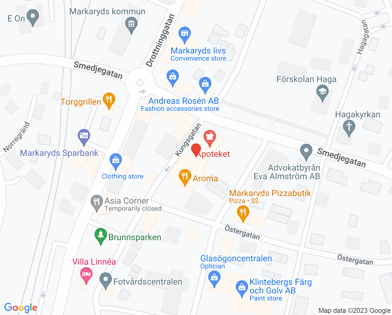 Karta till Barnavårdscentralen Markaryd, Familjecentral Kungsgatan 34 Markaryd