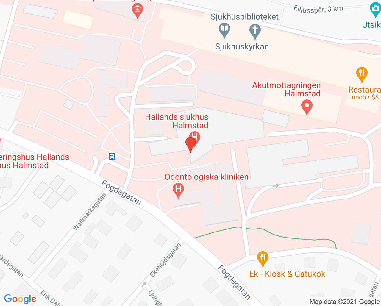 Karta till Hudmottagningen Hallands sjukhus Halmstad