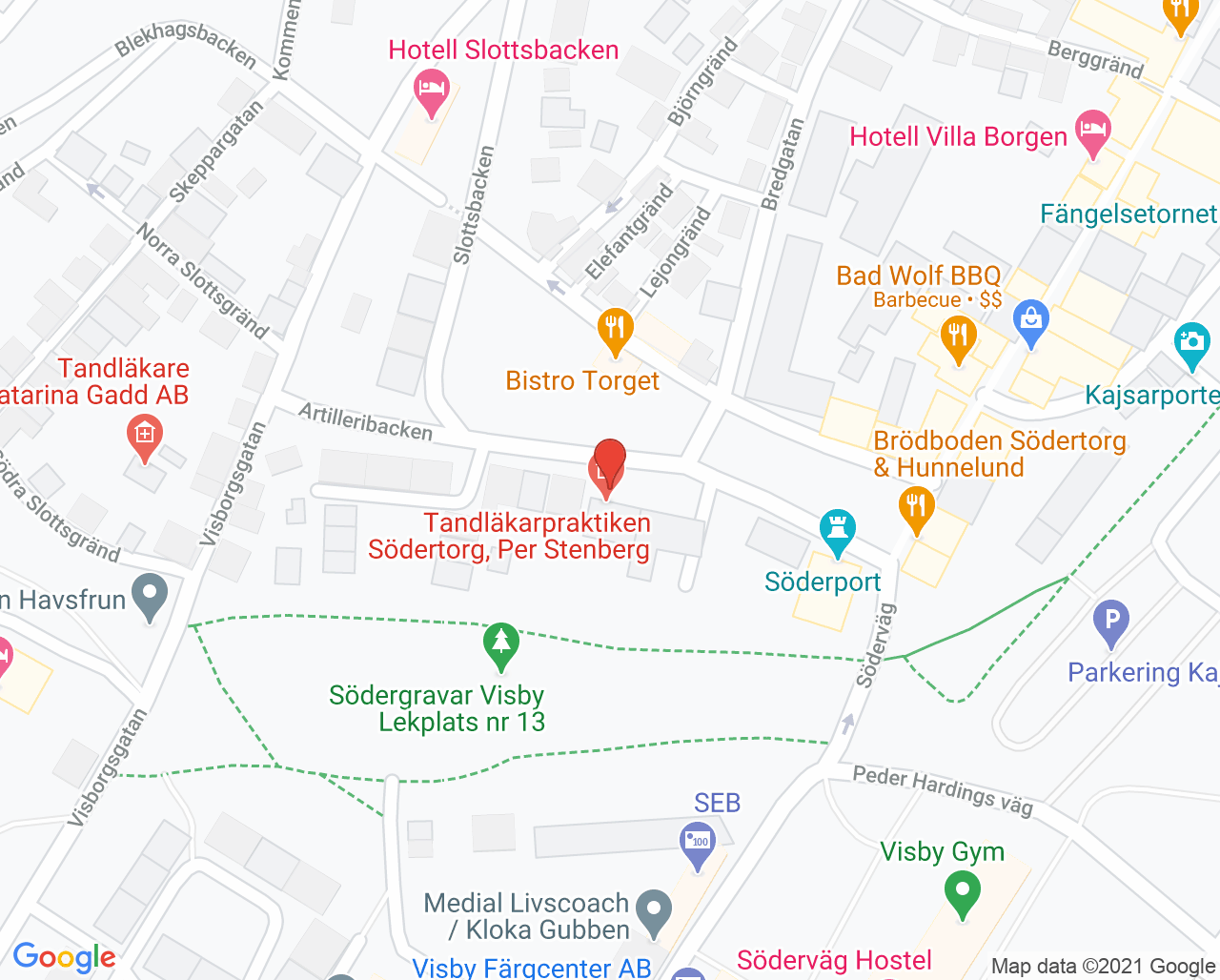 Karta till Tandläkarpraktiken Södertorg Per Stenberg, Visby