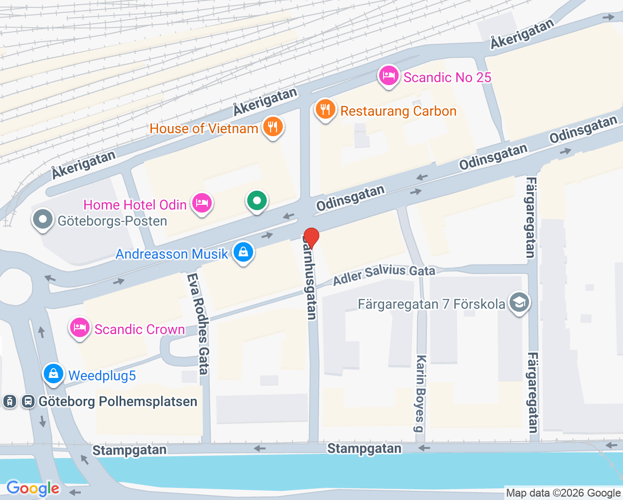 Karta till Göteborg Tandläkargrupp, Centrala Göteborg