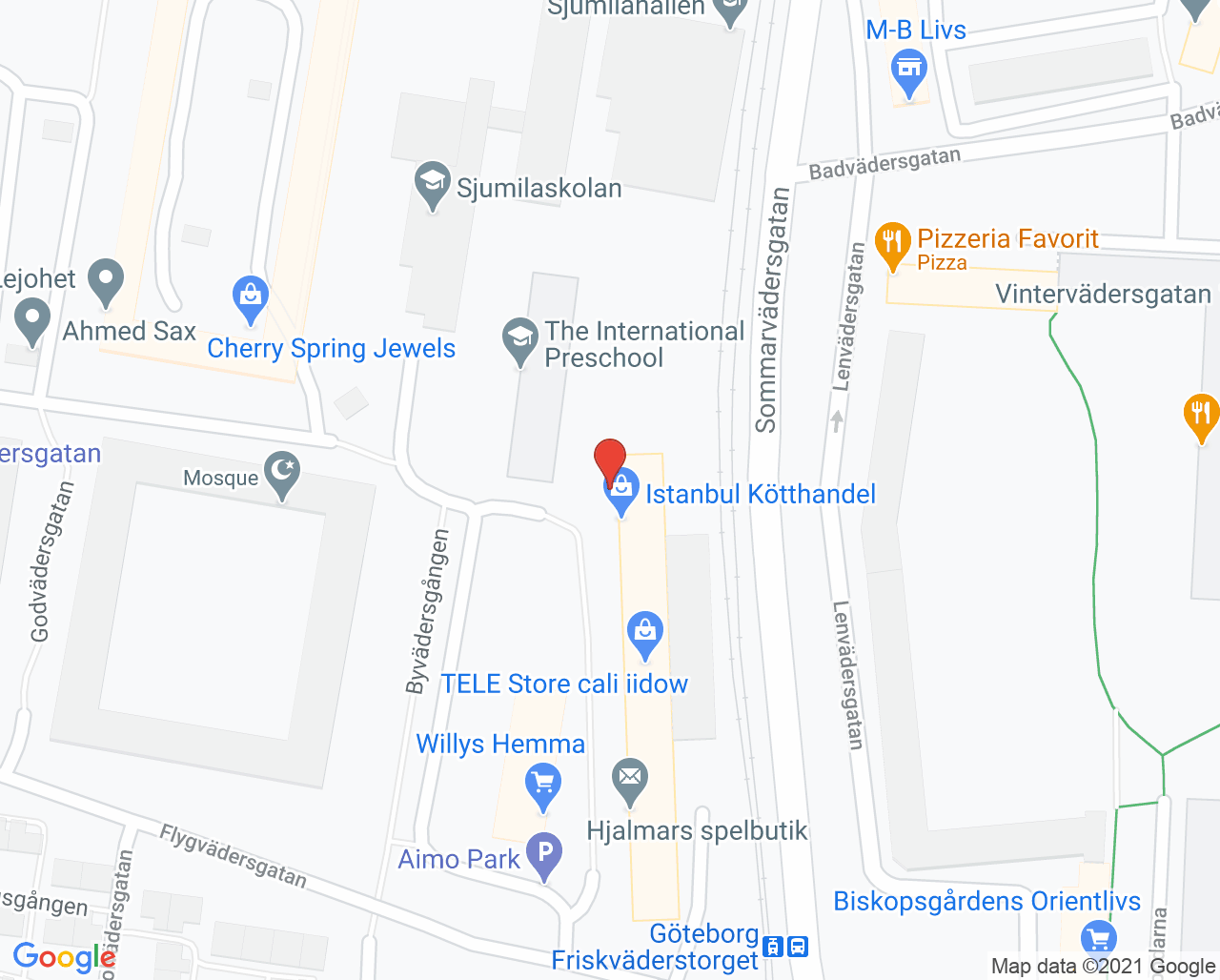 Karta till Nötkärnan Friskväderstorget Vårdcentral och BVC, Biskopsgården