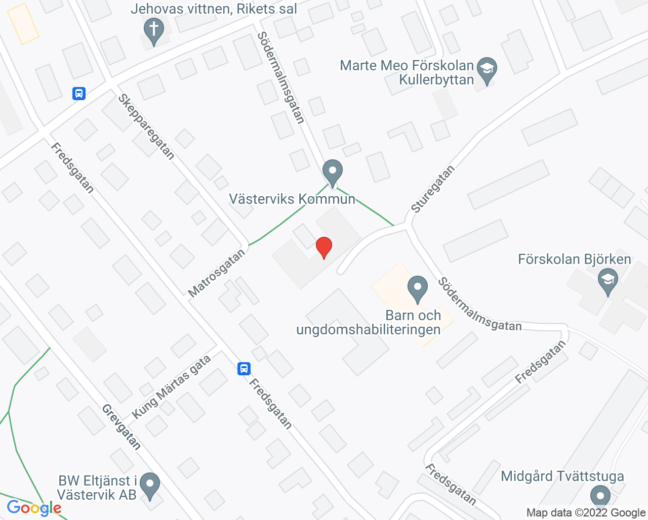 Karta till Barn- och ungdomspsykiatrisk mottagning Västervik