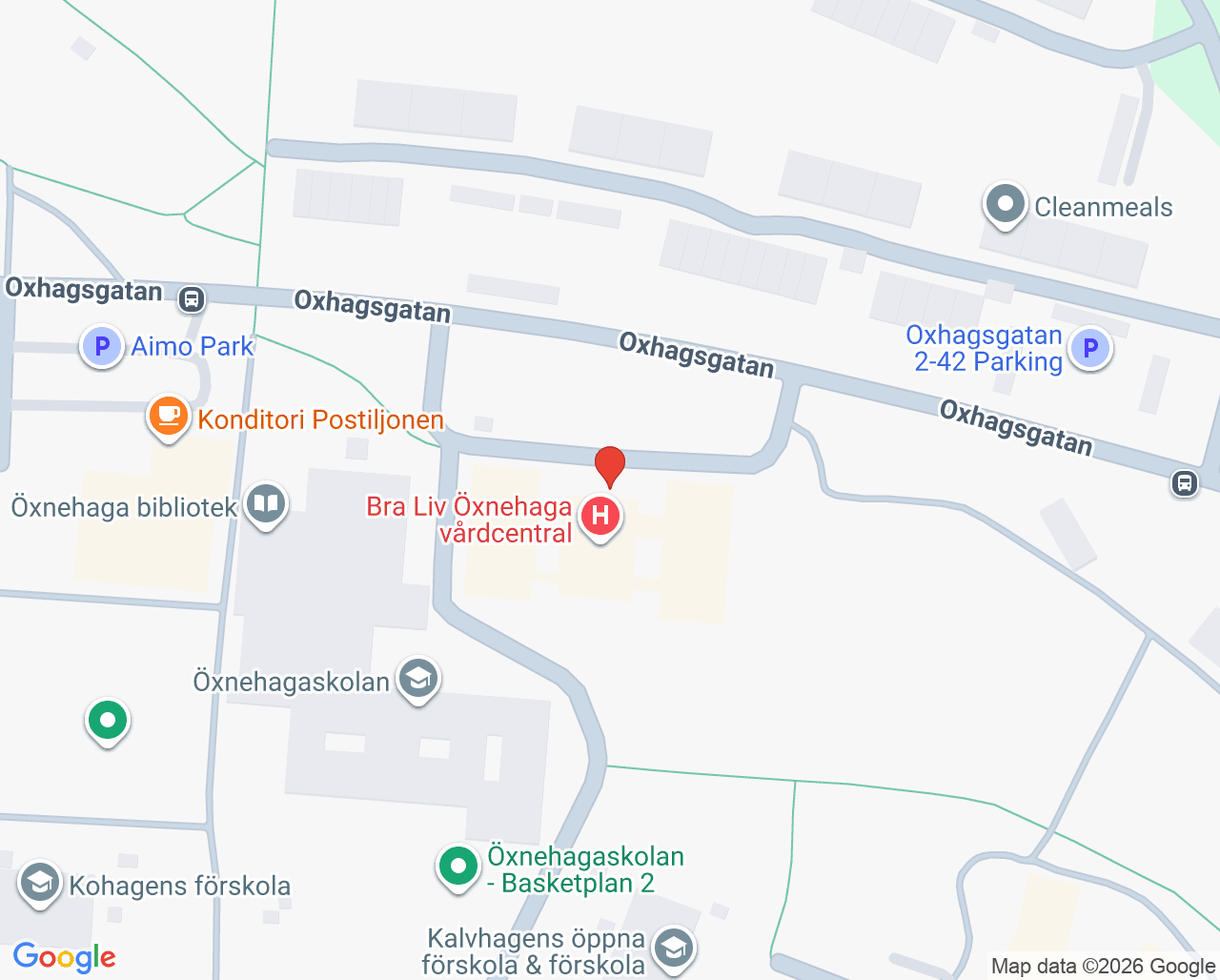 Karta till Bra Liv Öxnehaga vårdcentral, Huskvarna