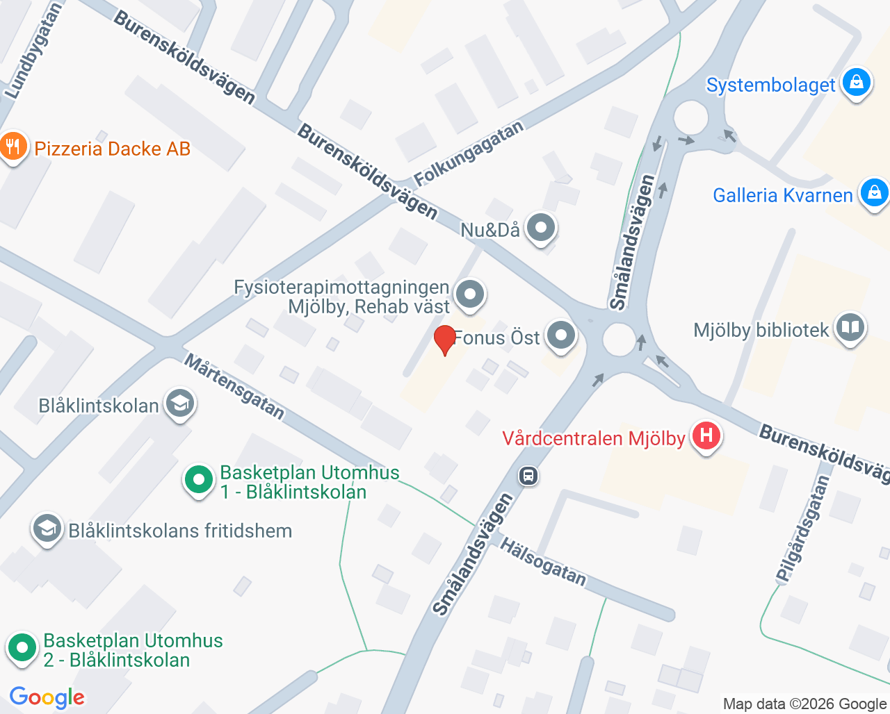 Karta till Rehabmottagningen Mjölby, Rehab väst