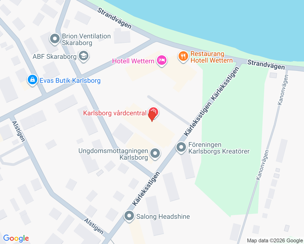 Karta till Närhälsan Karlsborg rehabmottagning, Karlsborg