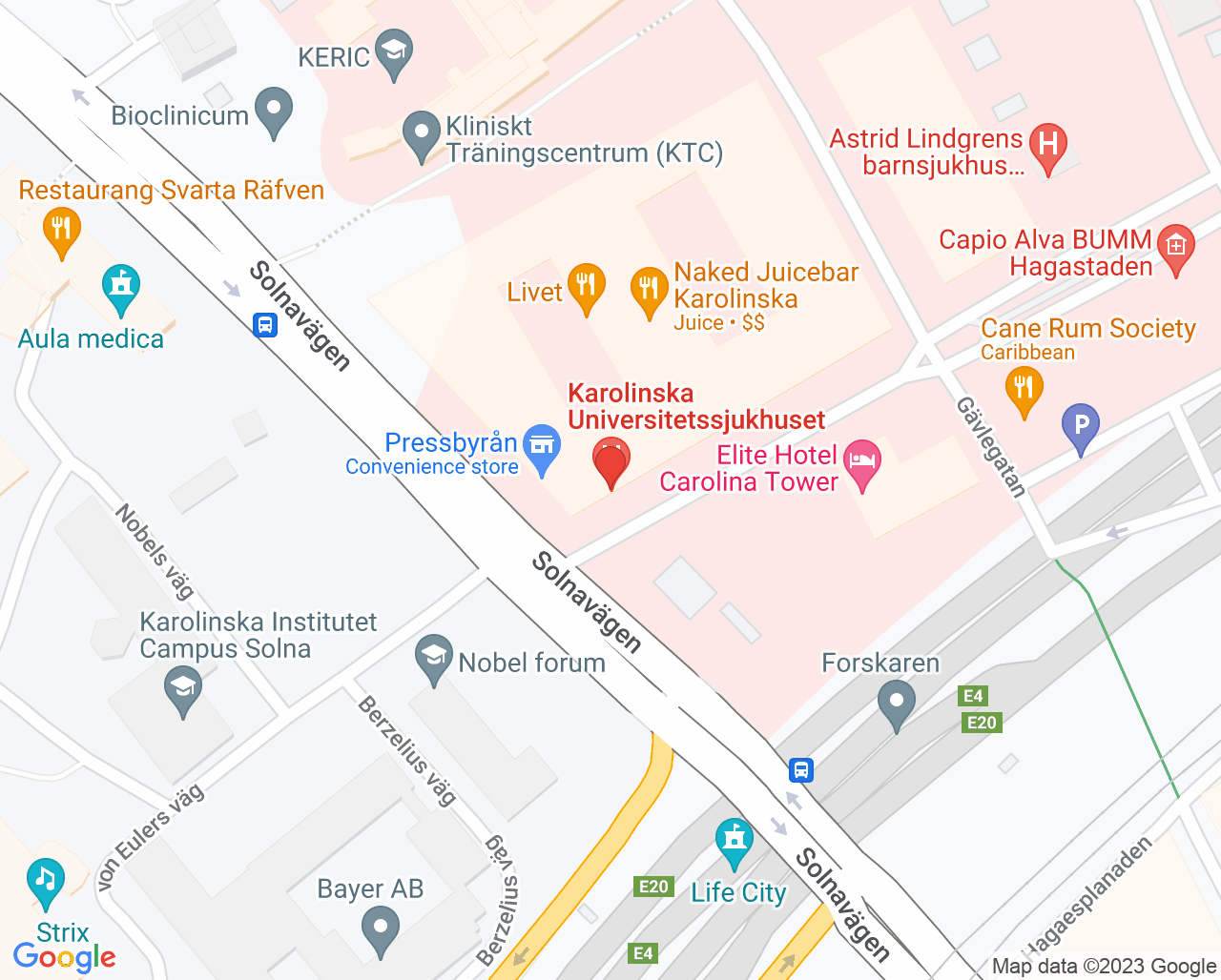 Karta till Vital Karolinska Universitetssjukhuset