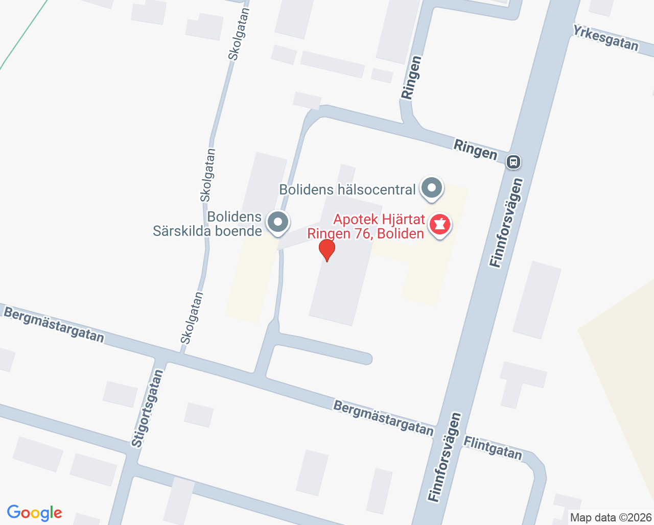 Karta till Bolidens hälsocentral