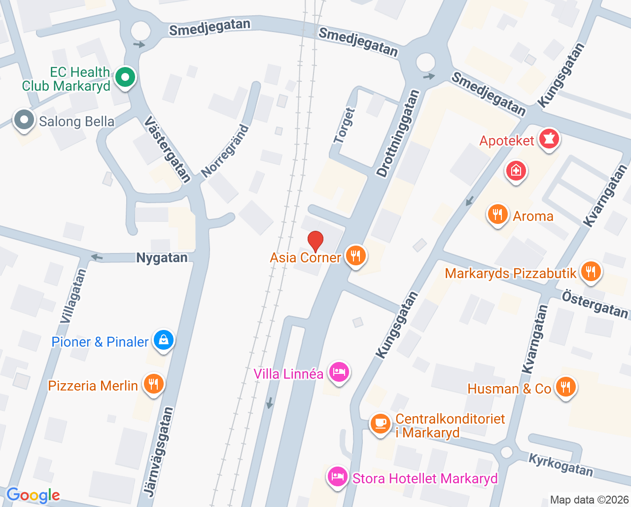Karta till Vårdcentralen Gränsbygdskliniken, Markaryds Centrum