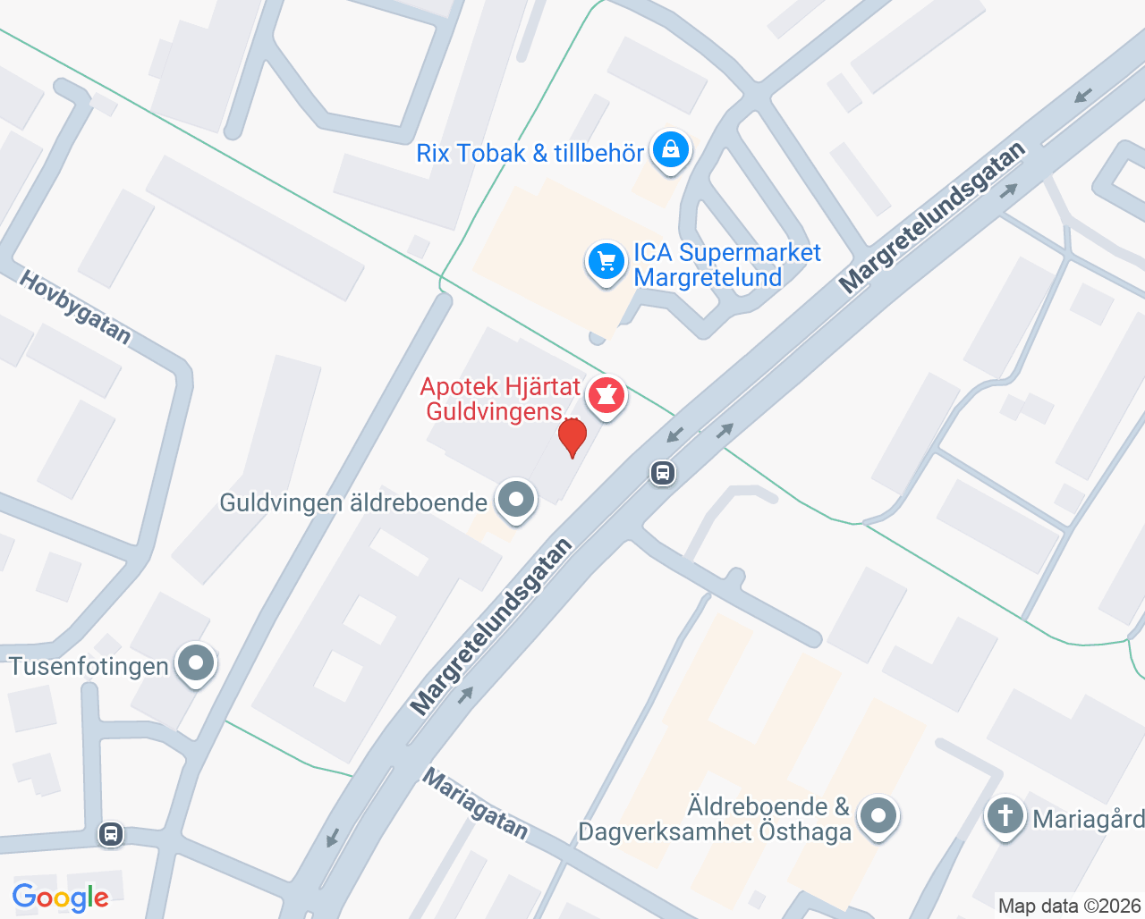 Karta till Närhälsan Guldvingen vårdcentral, Lidköping