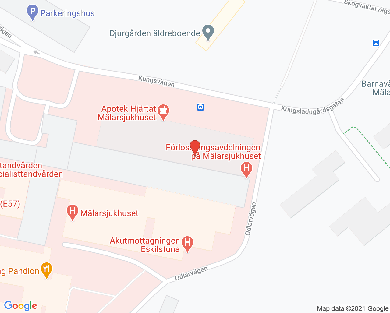 Karta till Kliniska fysiologiska mottagningen Mälarsjukhuset, Eskilstuna