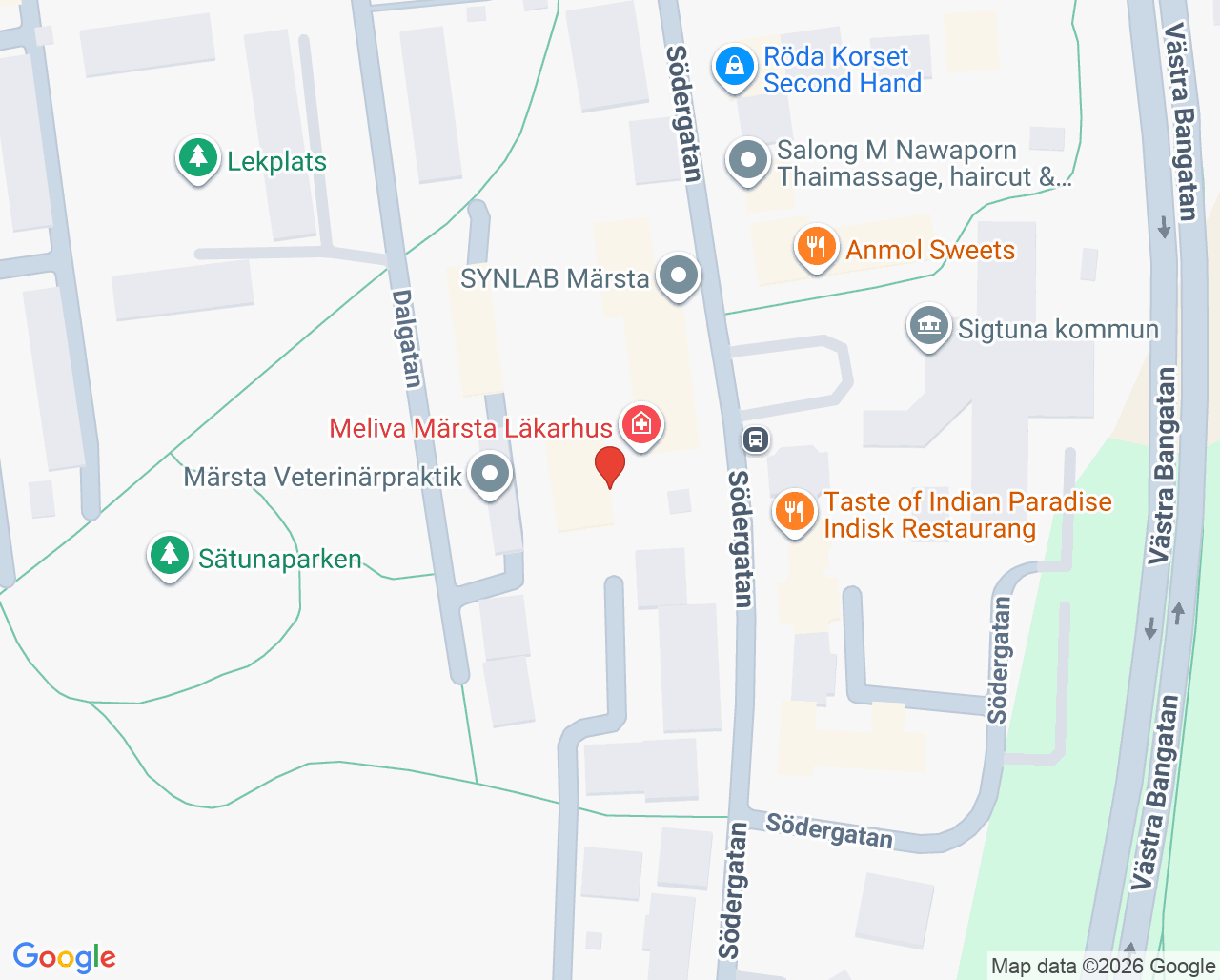 Karta till Maria Ungdom Mini-Maria Sigtuna-Märsta, Beroendecentrum Stockholm