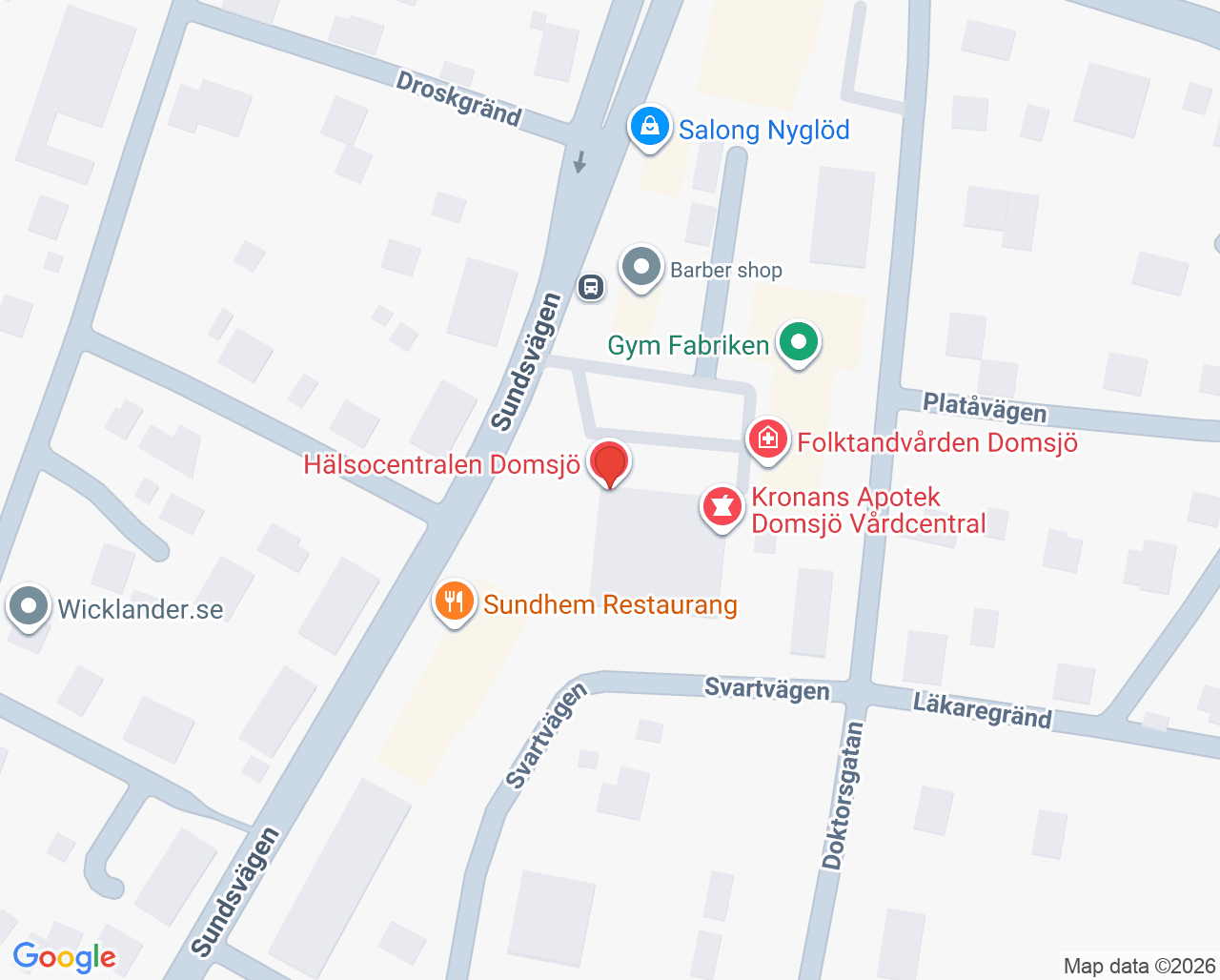 Karta till Hälsocentralen Domsjö