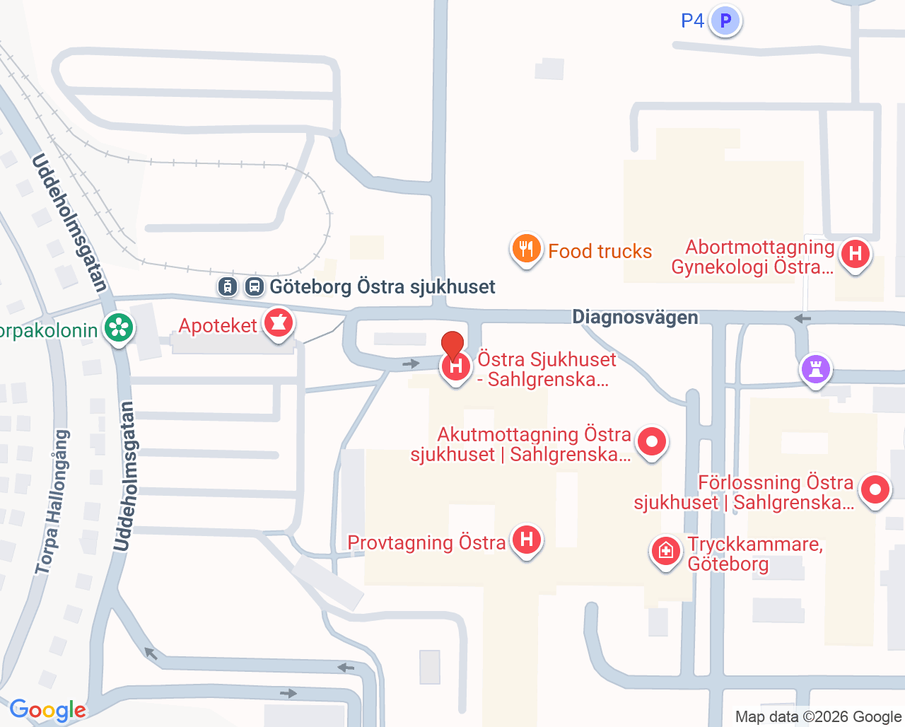 Karta till Östra sjukhuset, Göteborg