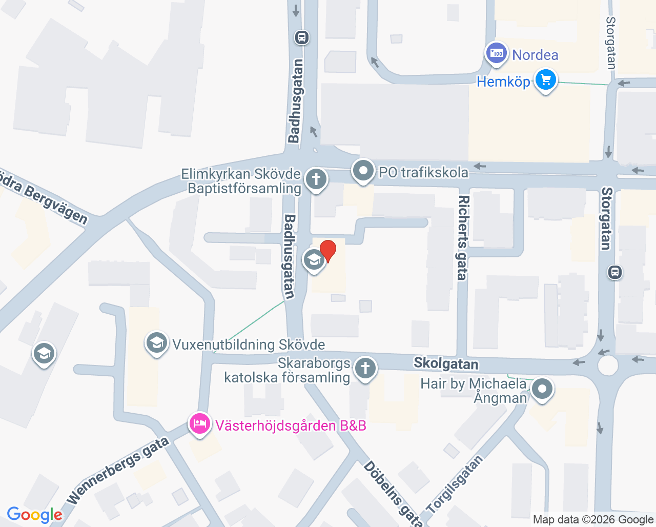 Karta till Skövde barnmorskemottagning, Skövde