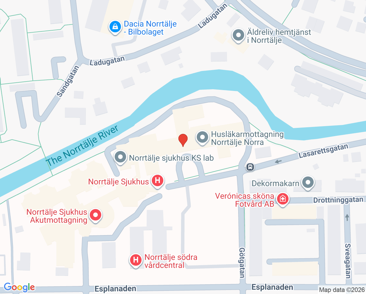 Karta till Medicinmottagning, Norrtälje sjukhus Tiohundra