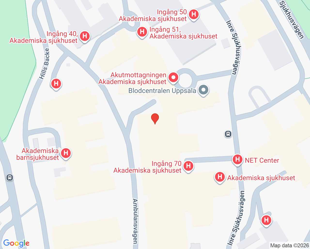 Karta till Nuklearmedicin och PET-centrum vid Akademiska sjukhuset