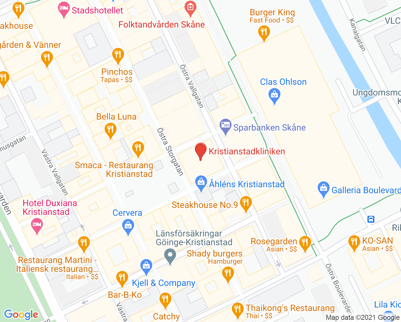 Karta till Mama Mia Kristianstad Barnmorskemottagning och BVC