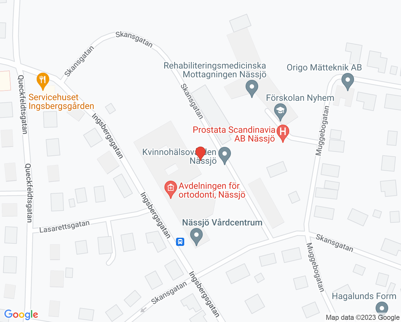 Karta till Hudmottagningen Nässjö