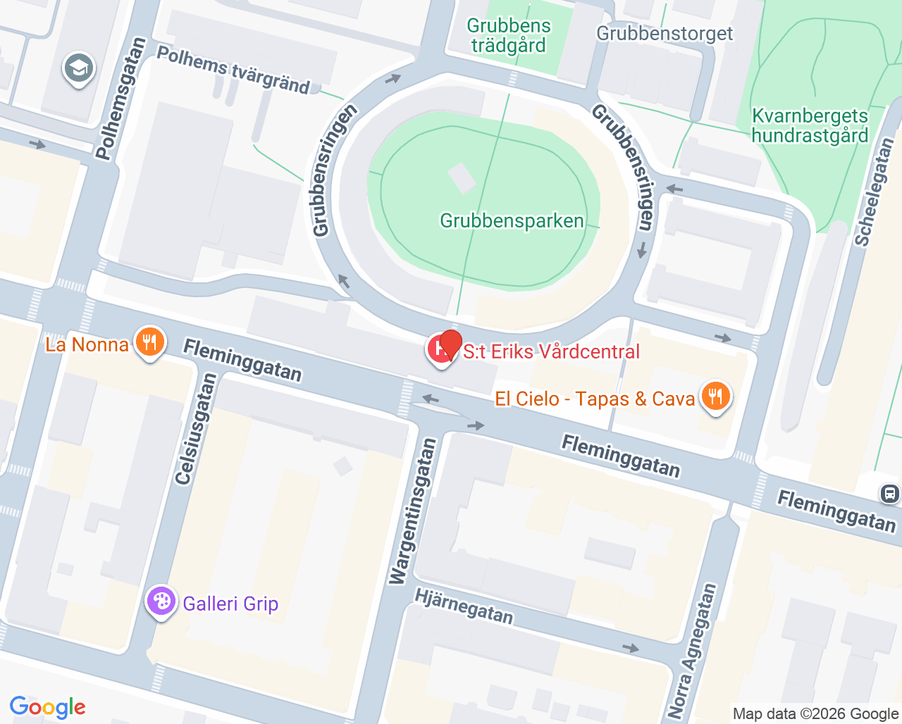 Karta till S:t Eriks vårdcentral, Kungsholmen