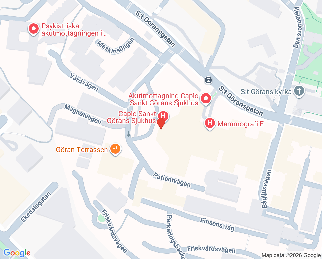Karta till Avdelning 36, Capio S:t Görans Sjukhus