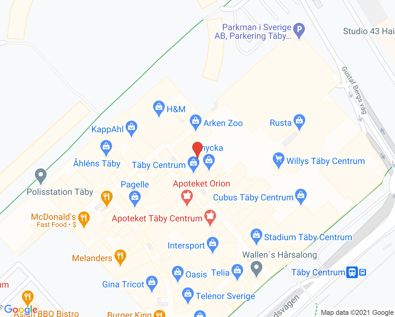 Karta till Synsam Klinik Täby Centrum