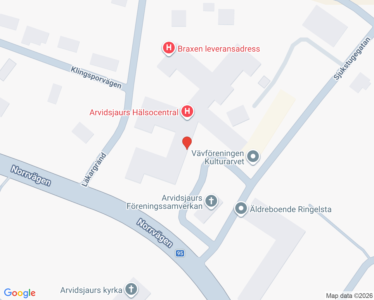 Karta till Arvidsjaurs hälsocentral