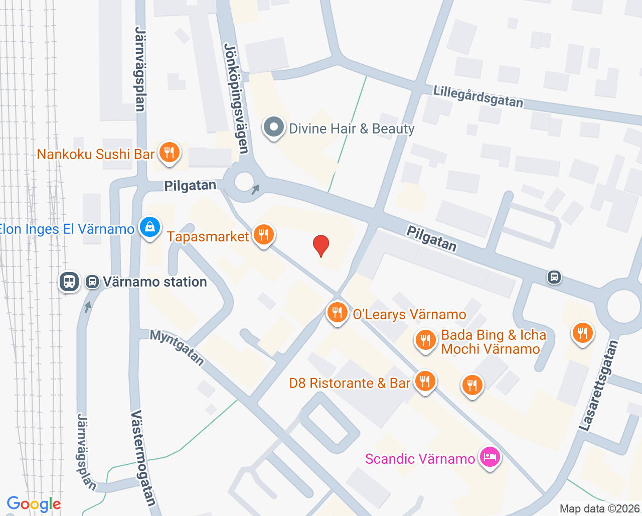 Karta till Värnamo ögoncenter, Värnamo