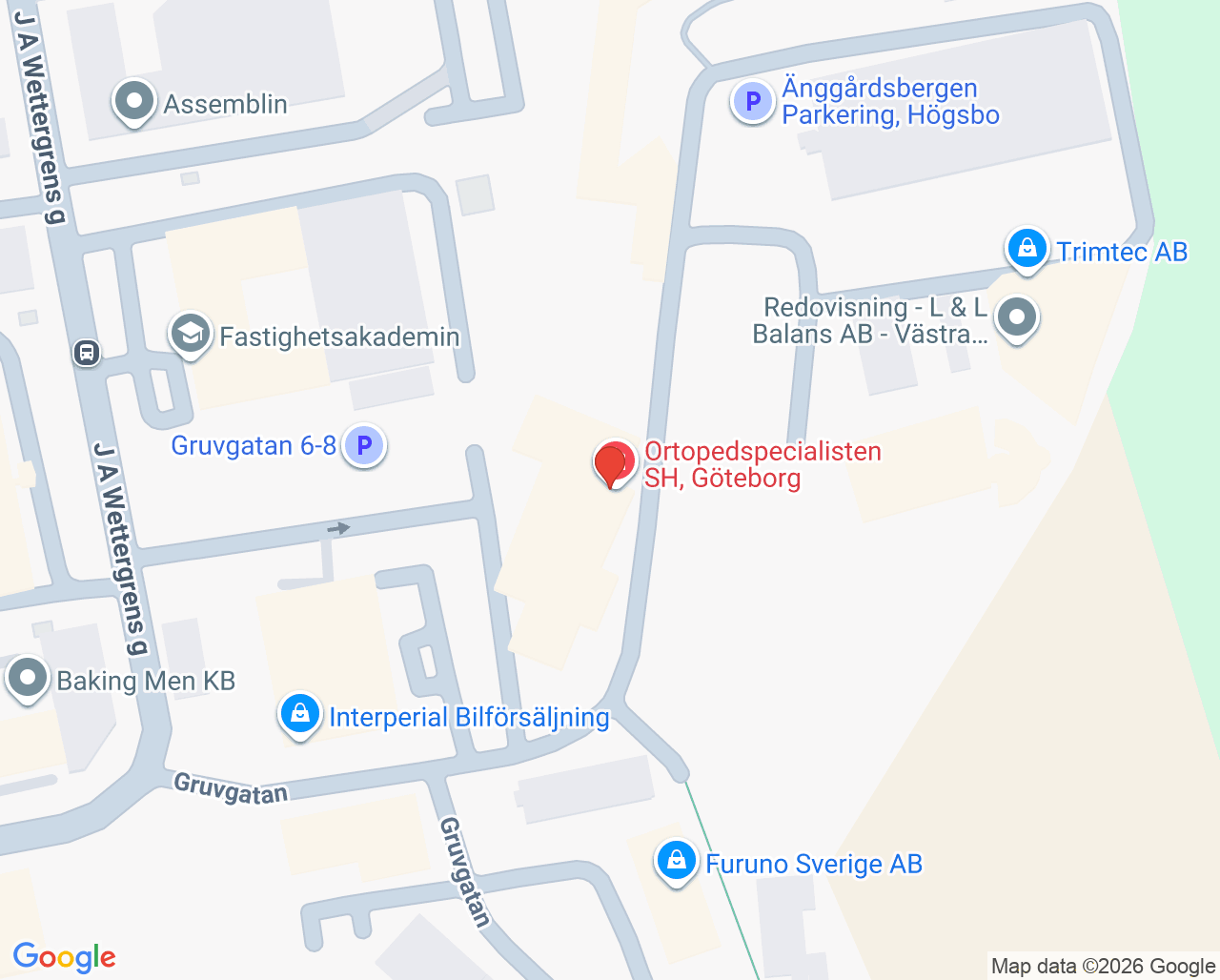 Karta till Ortopedspecialisten SH, Göteborg