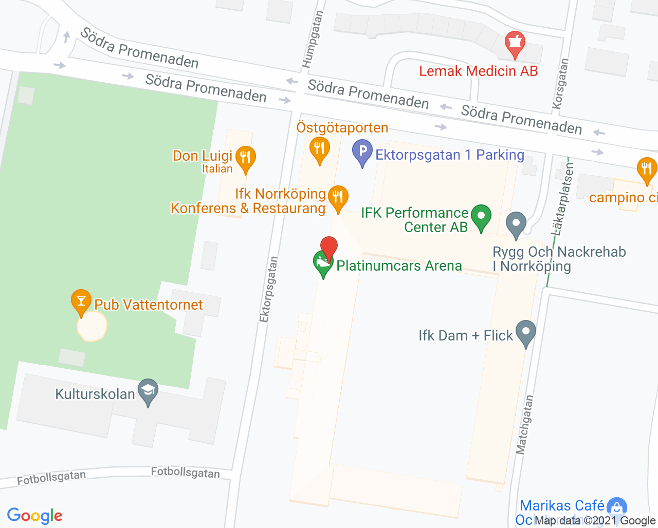 Karta till Motions- och idrottsskadeenheten Norrköping, Rehab öst