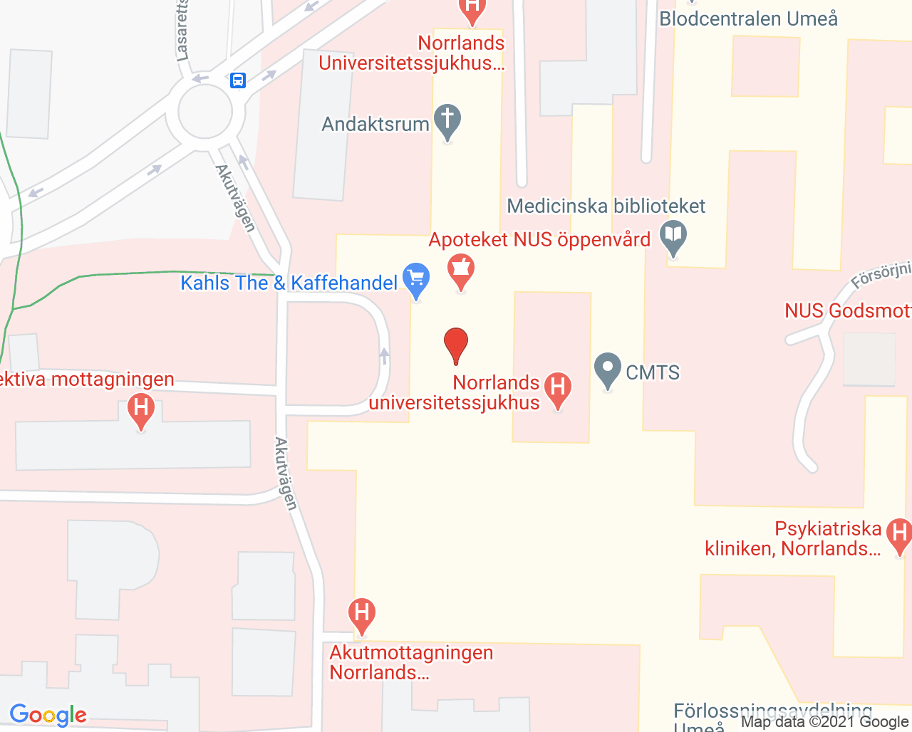 Karta till Centrum för kardiovaskulär genetik Umeå
