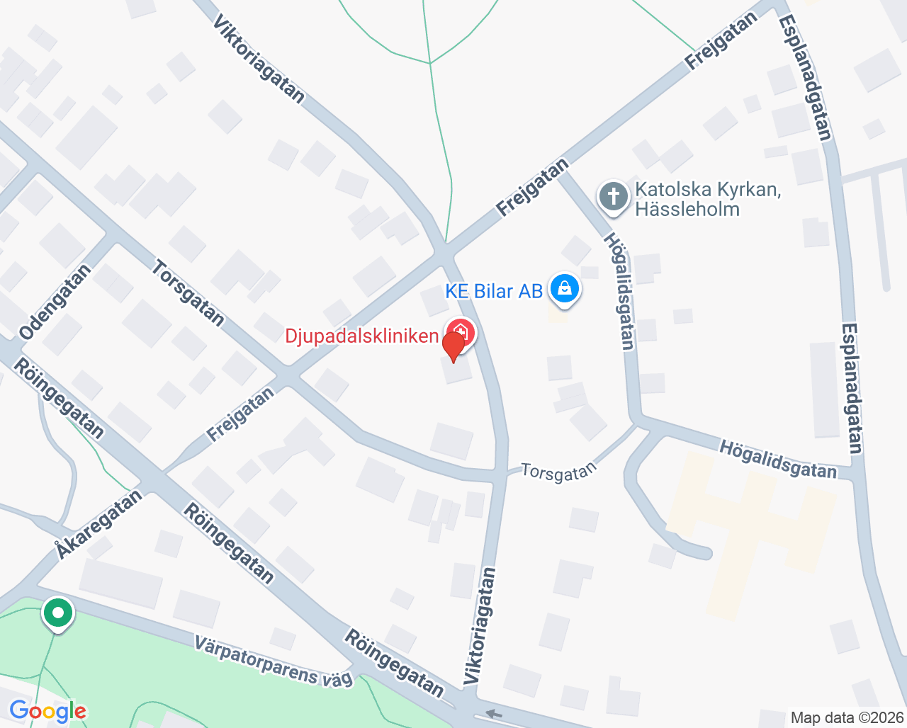 Karta till Djupadalskliniken, Hässleholm